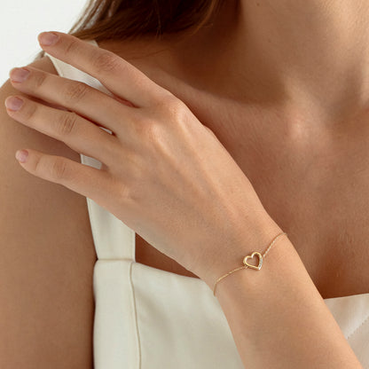 Diamond Mini Heart Bracelet in 14k Solid Gold for Women