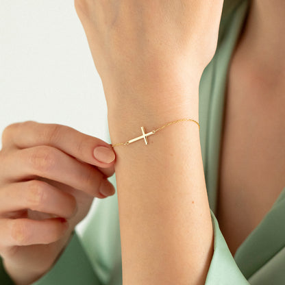 Cross Bracelet in 14k Solid Gold For Women