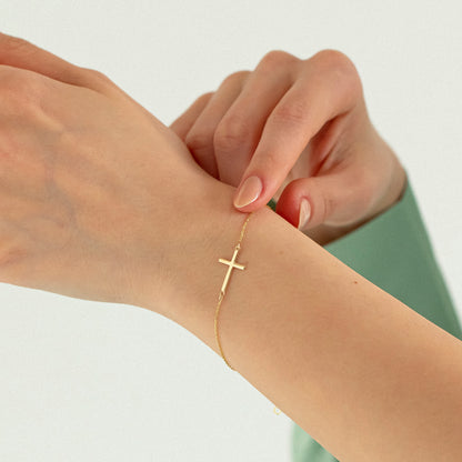 Cross Bracelet in 14k Solid Gold For Women
