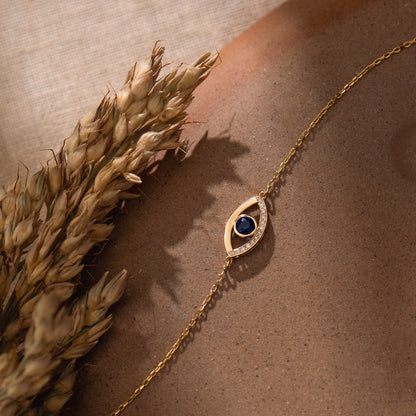 Diamond Evil Eye Bracelet in 14k Solid Gold for Women