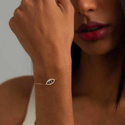 Diamond Evil Eye Bracelet in 14k Solid Gold for Women